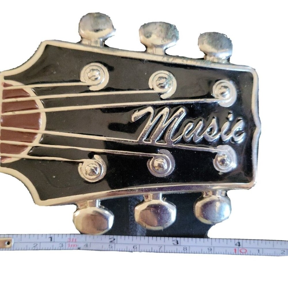 Vintage GUITAR MUSIC Rock n' Roll Black Red BELT BUCKLE Free Shipping!